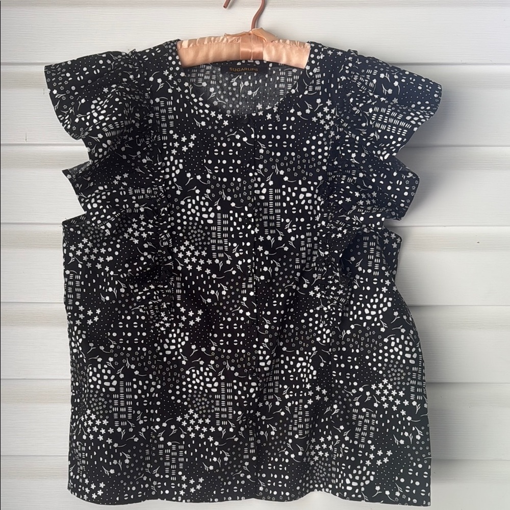 Sugarlips Black and White Ruffled Blouse